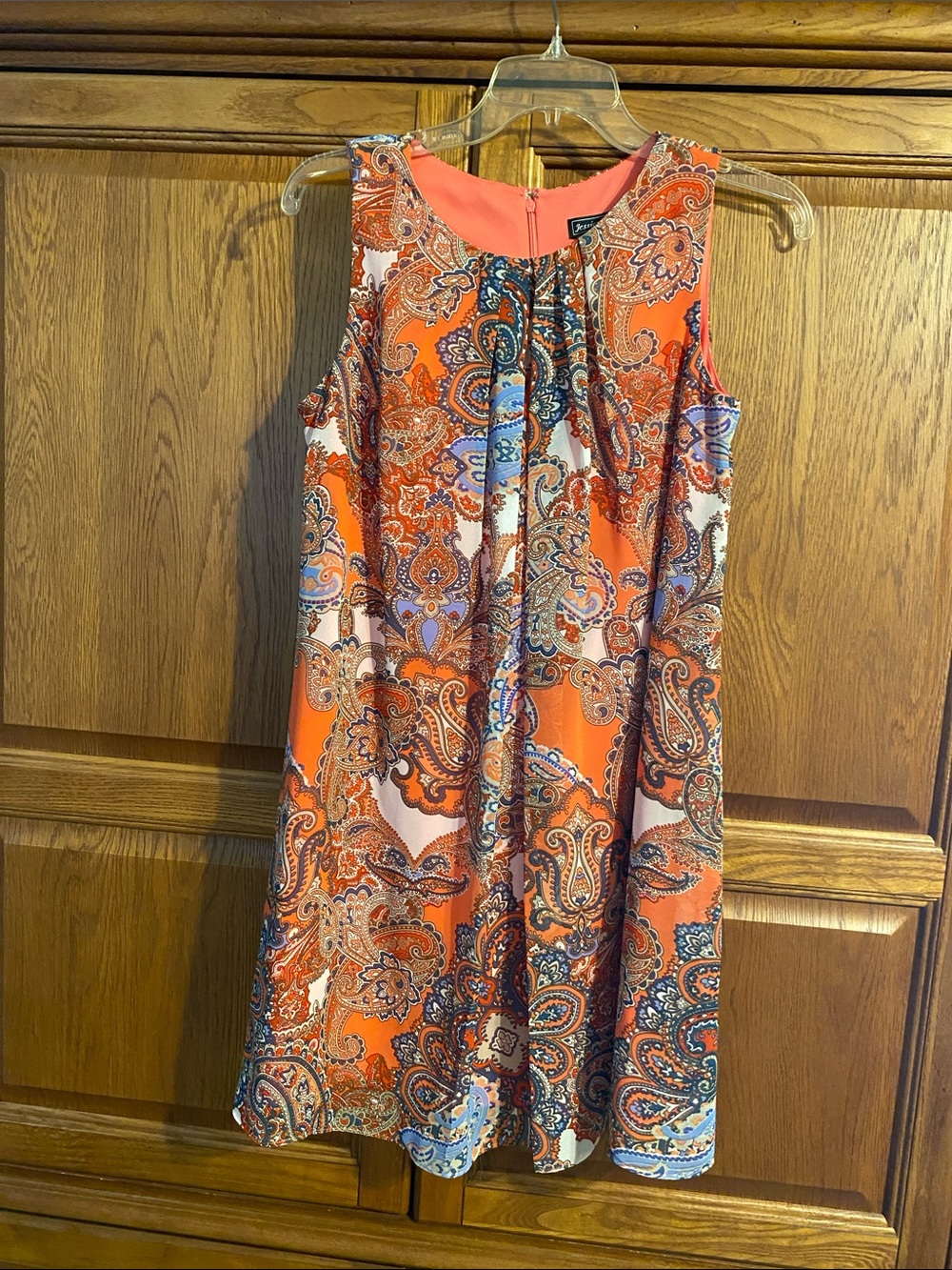 Jessica Howard Orange Paisley Pleated Sleeveless Mini Dress